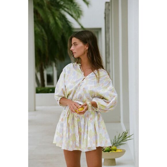 SABO Yellow Purple Orange Oversized Puff Sleeve Peplum Waist Tie Mini Dress 6 - Picture 3 of 11